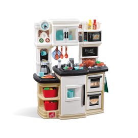 Step2 Great Gourmet Kids Kitchen Playset, Indoor/Outdoor Kitchenette, Interactive Play with Lights and Sounds, Made of Durable Plastic, Includes 33 Piece Toy Accessories, Toddlers 3+ Years Old, Tan