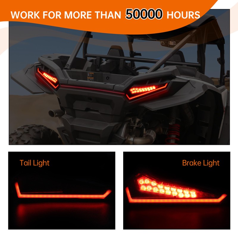 CUSAUTV Smoked Black LED Tail Lights for Polaris RZR XP