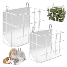2PCS Rabbit Hay Feeder Guinea Pig Hay Feeder with Heavy-Duty Metal Frame Rabbit Hay Holder, Bunny Hay Feeder Guinea Pig Hay Holder,for Rabbits Guinea Pigs Bunny Chinchillas and Small Animals (White)