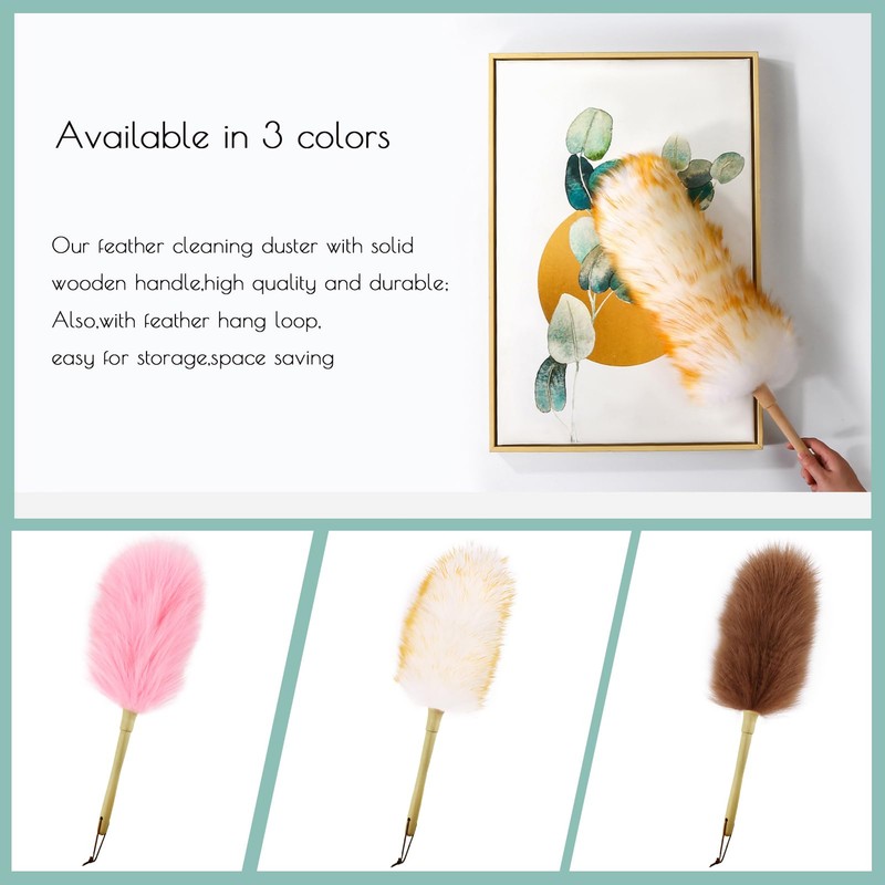 iHUFeather Lambswool Duster 14'' Length Solid Wooden Handle Leather Hang