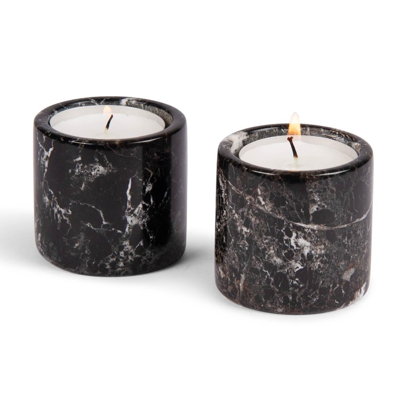 Set of 2 Black Marble Tea Light Holders – 2"