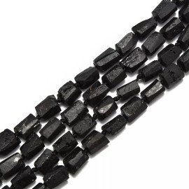 GEM-XT190620-13 Natural Black Tourmaline Rough Faceted Tube Beads Size 8-9x10-13mm 15.5" Strand