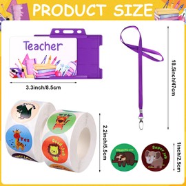 Haiabei 5 Pcs Teacher Roleplay for Kids Pretend Teacher Set Children's Novelty Pretend Teacher ID Card with Lanyard Behaviour Reward Sticker Teacher Stuff Imaginary Role Play Game Accessories(Purple)