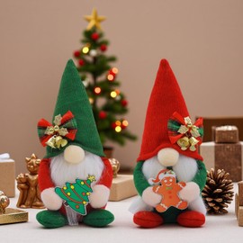 HHMJZW Red Green Christmas Gnomes Plush Decorations, 2PCS Handmade Swedish Tomte, Scandinavian Santa Figurines with Gingerbread, Faceless Gnome Plush Ornaments for Xmas Home Decor