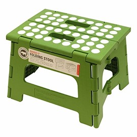 Kikkerland Foldable Sturdy Non- Slip Compact Lightweight Plastic Rhino II Step Stool, Green, Holds up to 300 lbs, for Kitchen, Bathroom