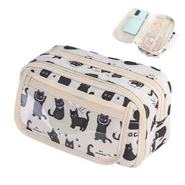 EOAMGO Large Capacity Cat Pencil Case for Girls Boys Kids, Cute Pencil Case Cat Stationery, Kawaii Pencil Bag, Stationery Bag (Black)