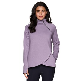 RBX Women's 1/4 Zip Mock Neck Fleece Sweatshirt, Wrap Front Breathable Fleece Top with Pockets Long Sleeve Relaxed Fit Fleece Sweater for Women with Thumbholes Smoke Lavender L