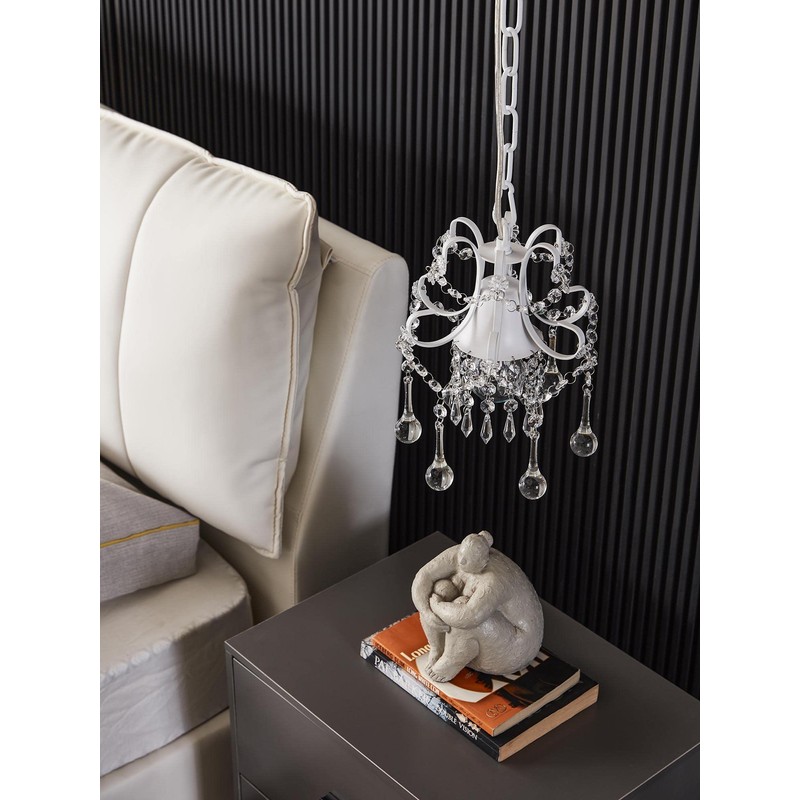 Mini Style Crystal Chandelier Pendant Light White,1-Light
