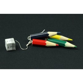 Miniblings Earrings Wood Drawing Pencils Crayons Paint Pen School Upcycling