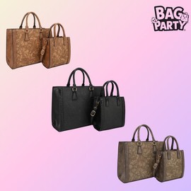 BagParty Spring Fashion 2-Piece Vegan Leather Tote Bag Set - Hibiscus Flower, All Match Trendy Women Working Bag, Everyday Bag for Office Lady:_Tan+Black+Stone