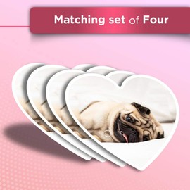 Vinyl Heart Stickers (Set of 4) - ny Sleepy Pug Dog in Bed Fun Decals for Laptops,Tablets,Luggage,Scrap Booking,Fridges #16792