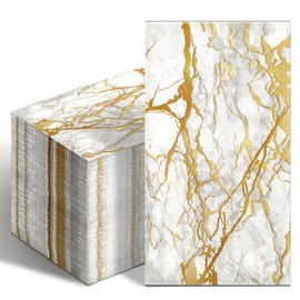 Geyoga 100 Pcs Marble Guest Napkins Gold White 2 Ply Marble Paper Napkins Decorative Bathroom Disposable Hand Towel for Dinner Toilet Party Holiday Buffet Kitchen Powder Room Birthday Bridal Shower