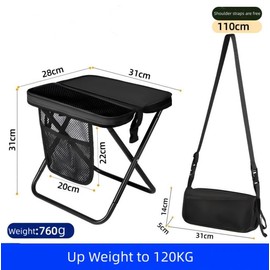 16" Extra Tall Portable Folding Stool for Adults, X-Large Collapsible Camping Chair with 3 Storage Pockets, Heavy Duty Travel Seat for Fishing, Hiking, Gardening,Black