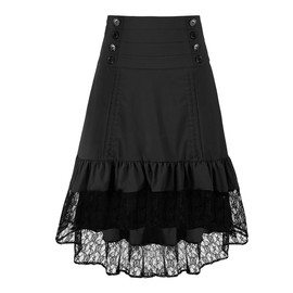 OFOKEDA Women's Gothic Steampunk Skirt Renaissance High Low Skirt(YT2339-BK,L), Large