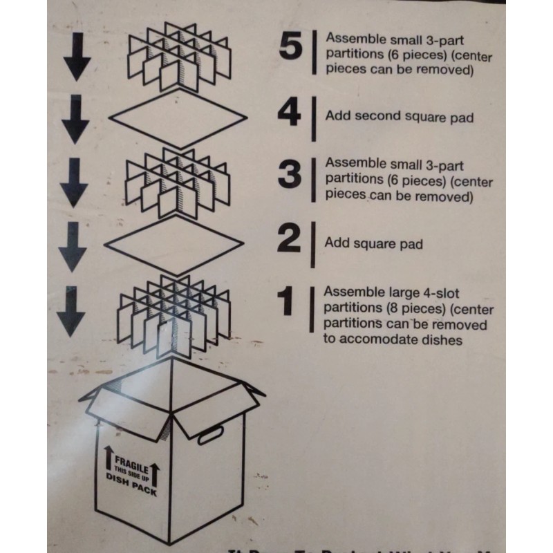 Packrite Dish/Glass Partition Packing Kit Corrugated Dividers Kitchen Moving NEW