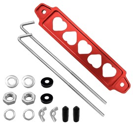 Car Battery Hold Down Bracket Set, Aluminium Alloy Car Battery Tray with Stainless Steel J Bolts, Car Battery Tie Down Mount Bracket, Universal Car Battery Lock Down Accessories (Red)