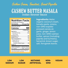 Brooklyn Delhi Cashew Butter Masala Indian Simmer Sauce 12 Ounce