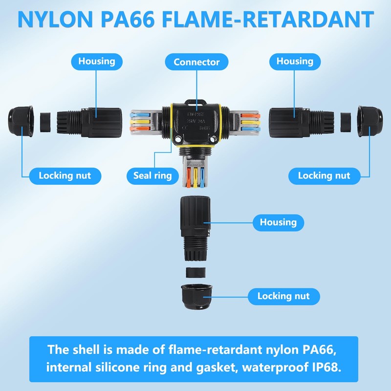 MELIFE 3PCS IP68 Waterproof Electrical Cable Connector, Outdoor 3 Pin