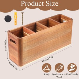 Wooden Utensil Holder, Multi-pose Organizer for Kitchen Counter or Countertop, Acacia Wood Utensil Holder for Storage Cooking and Silverware Large Kitchen Utensils Caddy Tool with 4 Compartment