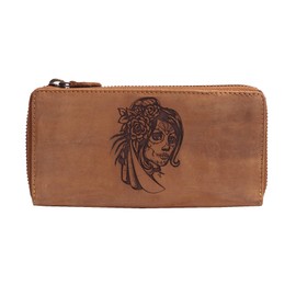 Greenburry Vintage Women's Wallet Brown Sugar Skull 20 x 10 x 3 cm, Green, white, black, brown, silver, Vintage