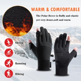 SDFCJQ Winter Warm Gloves for Men Women, Thermal Touchscreen Windproof Cold Weather Running Glove for Cycling Fishing Driving Hiking Walking Black XL