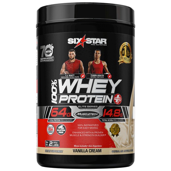 Whey Protein Powder | Six Star Whey Protein Plus | Whey Protein Isolate & Peptides | Lean Protein Powder for Muscle Gain | Muscle Builder for Men & Women | Vanilla, 2 lbs (Package May Vary)
