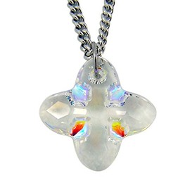 Crystal Greek Cross Pendant on Endless Rhodium Plated Chain Necklace, 1 Inch
