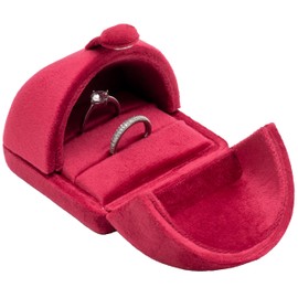 Giftop Velvet Ring Box 2 Slots Wedding Ring Display Holder Box Jewelry Ring Gift Case for Wedding Ceremony Proposal Engagement (Red)
