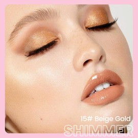 Kaely 1Pcs Beige Gold Shimmer Cream Eye Shadow Brightener Sticks for Eyes Waterproof Pigmented, Double Ended Cream Eyeshadow Stick Pencil Pen with Applicator, Eye Shadow Palette Highlighter Makeup 15