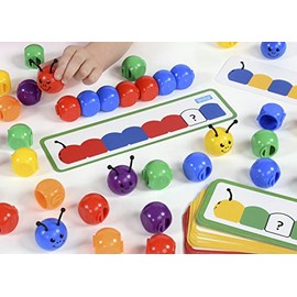 EDUCATIONAL ADVANTAGE Kids Color Sequencing Bugs in Multicolored - Sorting Math Learning Toy - 78 Body Pieces and 24 Work Cards - 3+ Years