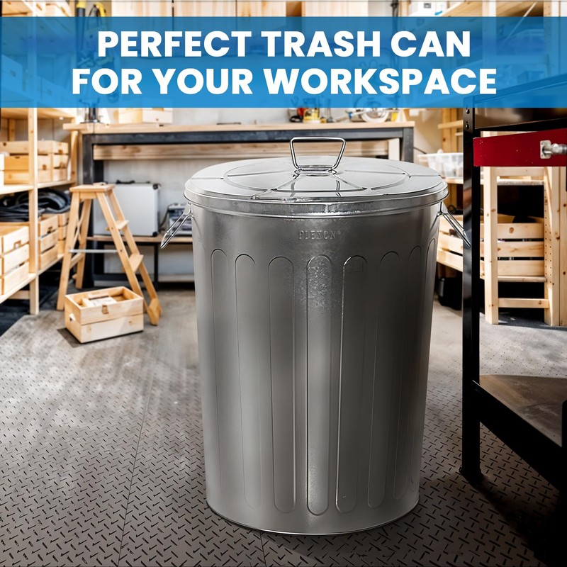 Plexon Outdoor Metal Trash Can with Lid, Galvanized Steel Outside