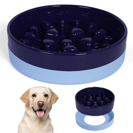 Sted Ceramic Slow Feeder Dog Bowls for Medium Large Breed, Slow Feeding Dog Bowl, Dog Food Bowls for Fast Eaters, Slow Down Eating, Puzzle Dog Food Bowl with Silicone Base, Maze Blue