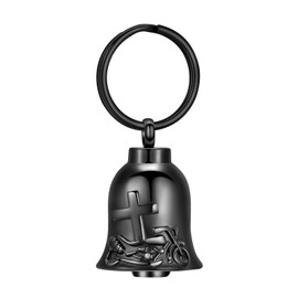 QGJNSGC Motorcycle Bell Urn Necklace for Ashes Memorial Pendant Cross Cremation Jewelry Ash Holder Keepsake Jewellery Gift for Loved Ones Motorcycle Bells Keychain (Keychain-Black)