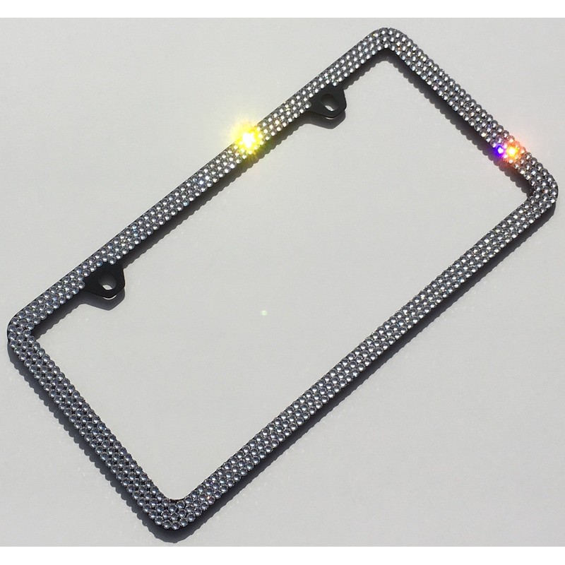 3 Row Crystal (Clear) Rhinestones on Black License Plate Frame