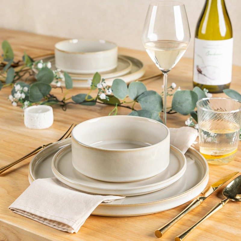 AmorArc Ceramic Dinnerware Sets, Handmade Reactive Glaze Stoneware Plates and