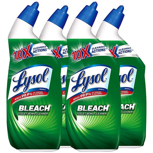 Lysol Bleach Toilet Bowl Cleaner 10X Cleaning Power 24 oz, (Pack of 4)