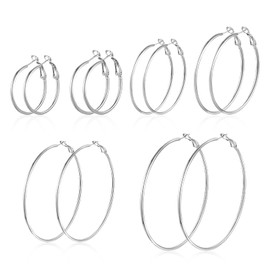 YUFFQOPC 6 Pairs of Silver Hoop Earrings Set for Women Hypoallergenic Lightweight Hoop Earrings Stainless Steel Circle Earring Jewellery Gift for Girls Ladies Women 25/30/40/50/60/70mm