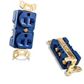 Tertullus High End Duplex Receptacle 20 Amp 125/250 Volt Audiophile Electrical Wall Outlets,2-Pole,Grounding,Blue with Fixing Bracket (Gold Plated)