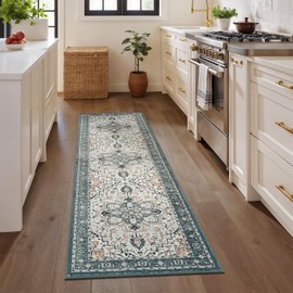 Rugflix 2x6 Runner Rug for Hallway, Washable Kitchen Runner Non Slip, Vintage Low Pile Entryway Carpet, Soft Stain Resistant Long Laundry Room Rug for Stairs, Bedroom, Sage Green