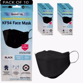 TK FASHION MASK Happy Life, Good Day KF94 Face Mask Adult Size, Black Color, Choose Yours  - KF94 10pcs Black