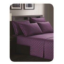 Virah Bella Platinum Hotel Quality Embossed Queen Sheet Set w/4 Pillow Cases Eggplant Purple