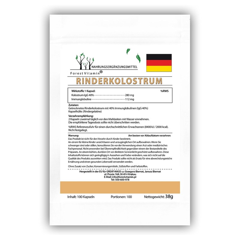 COLOSTRUM Forest Vitamin Colostrum Bovines IgG 40% 280mg 100 Capsules