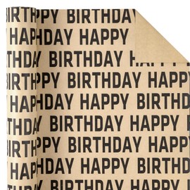 WRAPAHOLIC Kraft Birthday Wrapping Paper Roll - Mini Roll - 17 Inch x 33 Feet - Black Happy Birthday Wrapping Paper for Men Women Party Celebration