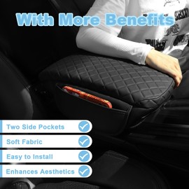 Center Console Cover for Ford Edge 2015-2019 Leather Armrest Cover Middle Console Cover with 2 Side Pockets Arm Rest Pad Cushion for Edge Accessories (2015-2019)