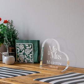Mr & Mrs.- Clear Acrylic-Freestanding Sign. The Perfect Wedding, Housewarming, Anniversary, or Just Because Gift