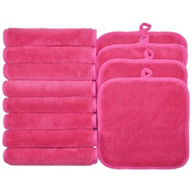 BloomSesame Microfibre Make-Up Cloth, Reusable Microfibre Face Cleansing Cloth, Makeup Remover Cloth (Rose Red, 20 x 20 cm, Pack of 12)