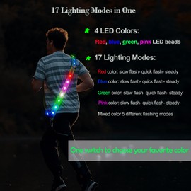 LED Reflective Running Gear Sash 4 Lights Colors in One Adjustable Safety Running Vest Belt for Night Walking High Visibility Running Gear for Men Rechargeable LED Running Belt Reflective Gear