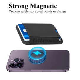 Tahamus Strong Magnetic Wallet Leather Card Holder Hold 1 to 7 Cards, (Black)