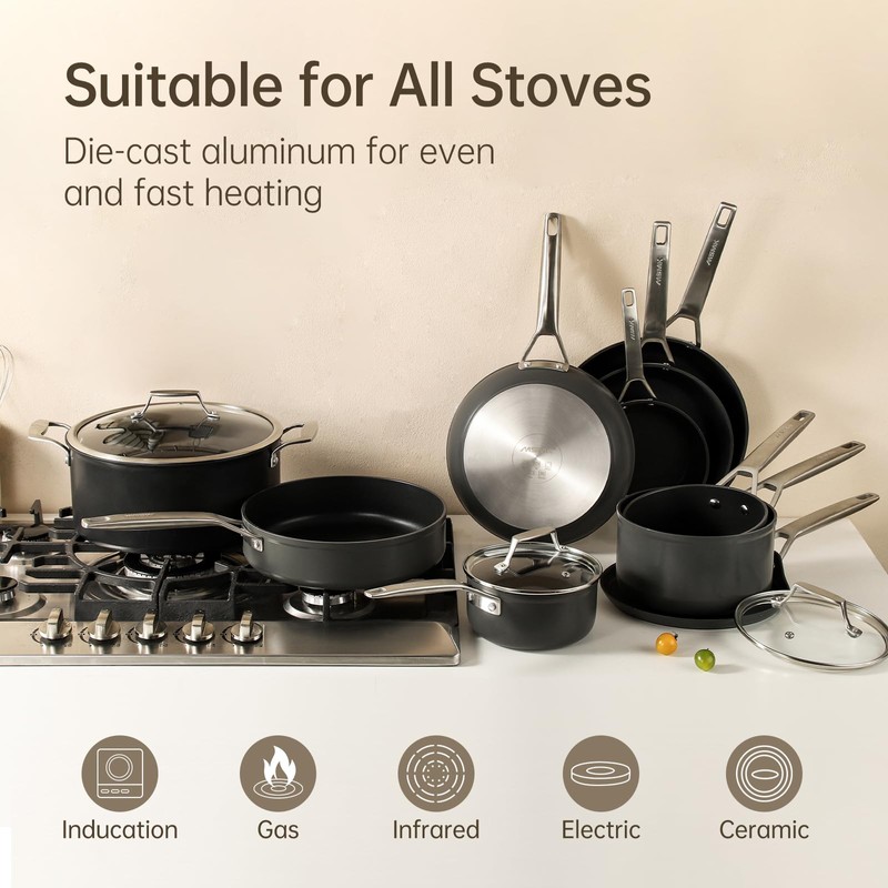 MsMk 12 Inch Nonstick Frying Pan with Lid, Titanium and
