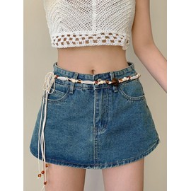 NONGFUGE Retro long Skinny Waist Rope Tie Belt Bohemian Boho Plus Size For Women Dress Pants with Bead, Brown, Size: 62"